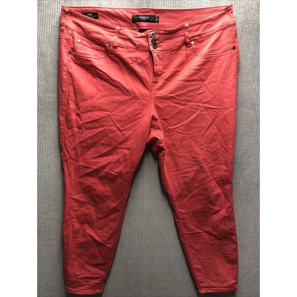 Torrid Denim Jegging Size 22XT Coral Ankle Crop Colorful Fall Festive